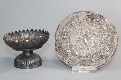 Chinese Silver Candle Holder and Plaque