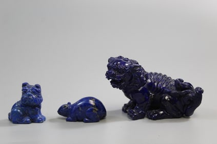 Three Chinese Carved Lapis Lazuli Animal Figurines
