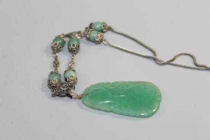 Chinese Green Jade Pendant Necklace