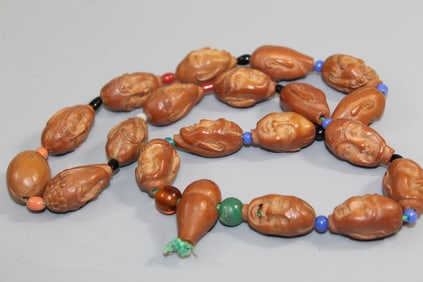 Chinese Carved Olive Seeds Necklace