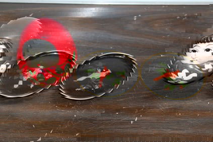 Two Japanese Lacquered Coasters and A Doll Bank