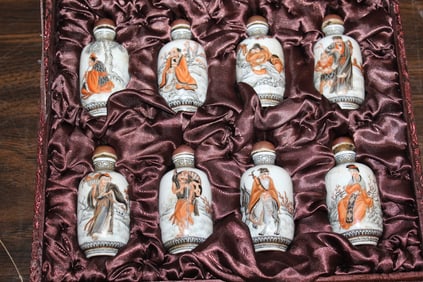 Set of Eight Chinese Famille Rose Porcelain Snuff Bottles