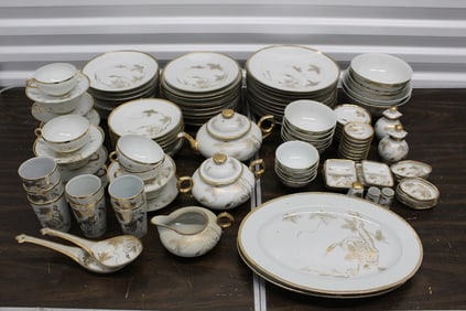 Large Chinese Gilt Decorated Porcelain Dinner Set