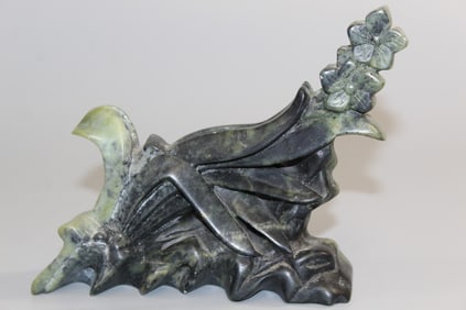 Chinese Carved Green Jade Stand