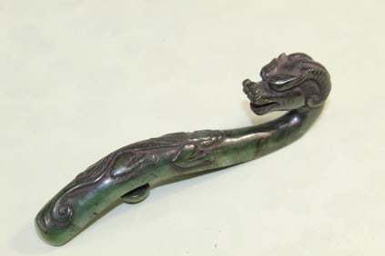 Chinese Carved Green Jade Belt Buckle