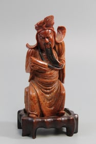 Chinese Carved Soapstone Figure of Guanyu
