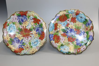 Pair of Chinese Cloisonne Dishes