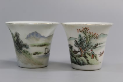 Two Chinese Famille Rose Porcelain Wine Cups