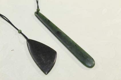 Two Spinach Jade Pendant Necklaces