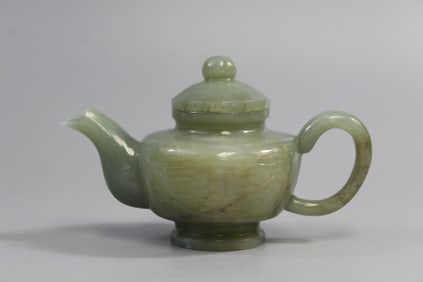 Chinese Carved Green Jade Teapot