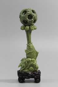 Chinese Carved Green Stone Puzzle Ball.