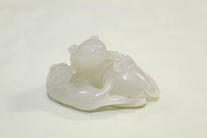 Chinese Carved White Jade Double Cats