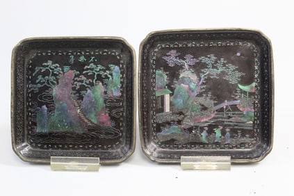 Two Chinese Lacquered Square Trays with MOP Inlay