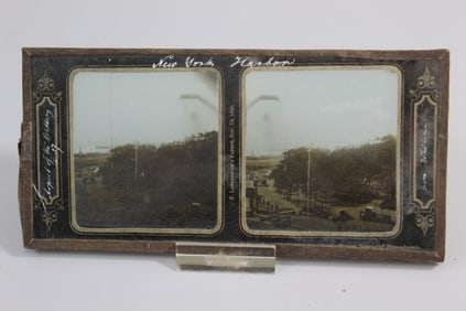 New York Harbor Glass Stereoview Photo.
