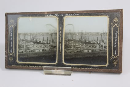 New York Harbor Glass Stereoview Photo.