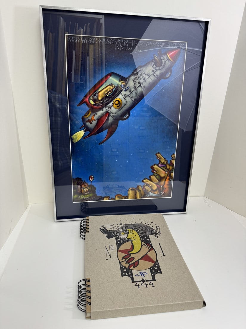 Markus Pierson "Boy and his Rocket" with book: Markus Pierson "Boy and his Rocket" with book. Framed size 16.25" x 21.5"