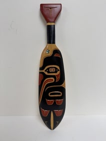 Native American carved paddle Northwest signed by Mestizo
