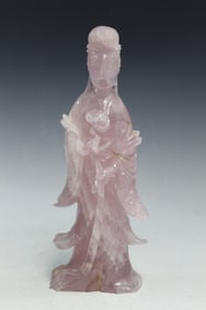 Chinese Carved Rose Quartz Guanyin Statue