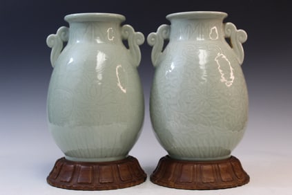 Pair of Chinese Celadon Porcelain Vase Lamps