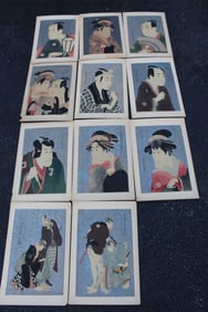 11 Japanese Woodblock Prints after Toshusai Sharaku.