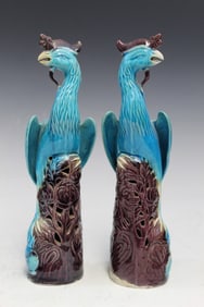 Pair of Chinese Turquoise Glazed Porcelain Phoenix Figures