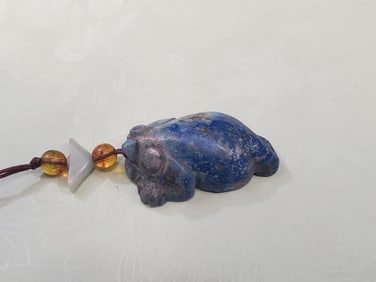 Chinese Carved Lapis Lazuli Frog Pendant