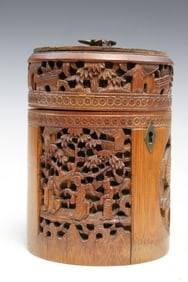 Chinese Carved Bamboo Tea Caddy