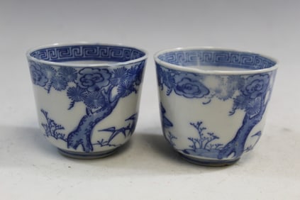 A Pair of Japanese Blue and White Porcelain Cups