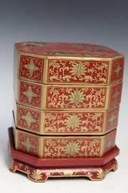 Chinese Red Lacquered Stacking Box