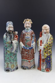 Chinese Famille Rose "Three-Star" Porcelain Statues