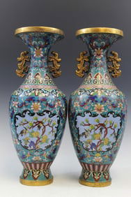 Pair of Chinese cloisonne tall vases. Early 20th Century