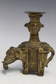 Chinese Gilt Brass Elephant Candle Holder