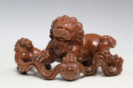Chinese Carved Gold Stone Foo Dog Statue