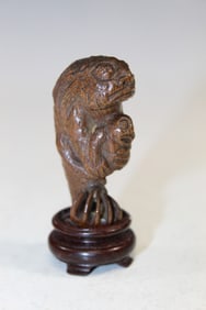 Japanese Carved Wood Netsuke of Two Fishes.