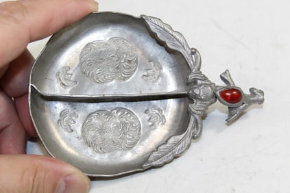 Chinese Pewter Peach Ashtray.