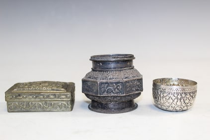 Three Asian Silver Tone Items