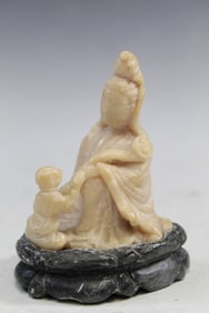 Chinese Carved Soapstone Guanyin Statue