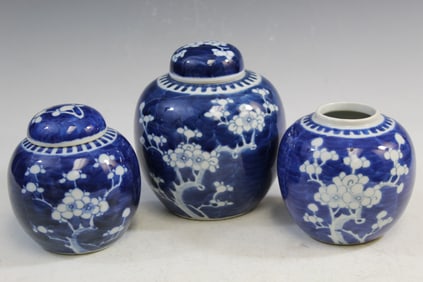 Three Chinese Blue and White Porcelain Jars