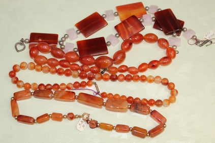 Four Carnelian Beads Necklaces
