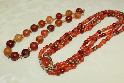 Two Carnelian Beads Necklaces