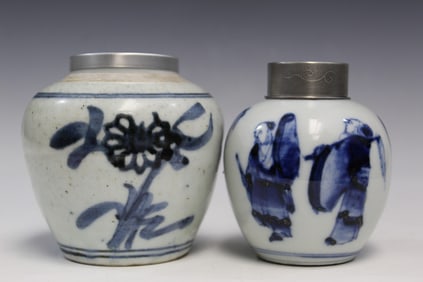 Two Chinese Blue and White Porcelain Tea Caddies