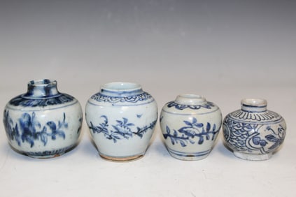 Group of Four Chinese Blue and White Porcelain Jarlets