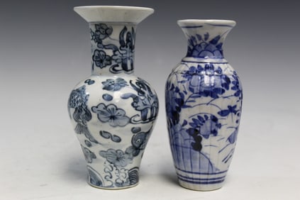 Two Asian Blue and White Porcelain Vases