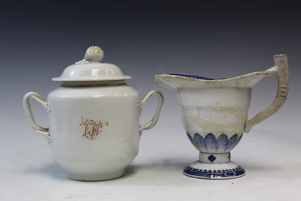 Chinese Export Porcelain Sugar Bowl and Helmet Jug