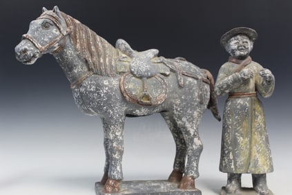 Chinese Pottery Figure of a Horse and an Attendant.
