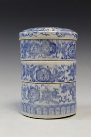 Japanese Blue and White Porcelain Stacking Dishes