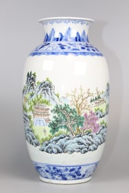 Chinese Famille Rose Blue and White Porcelain Vase