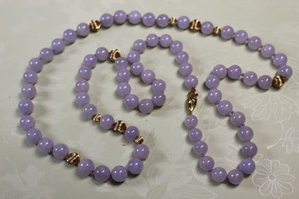 Jadeite and 14K Gold Beads Necklace