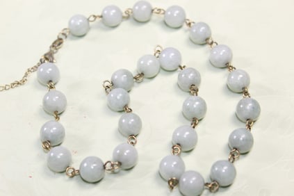 Jade Beads and Silver Necklace