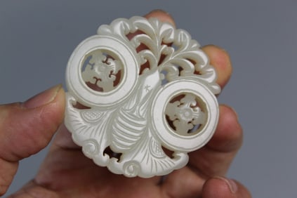 Chinese Carved White Jade Butterfly Pendant